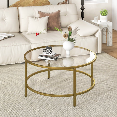 Mesa de centro redonda de 36 pulgadas con tablero de cristal templado
