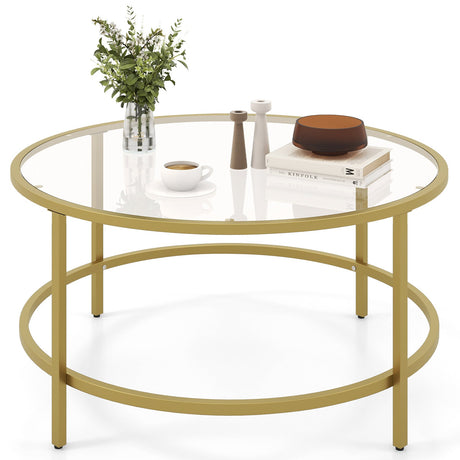 Mesa de centro redonda de 36 pulgadas con tablero de cristal templado