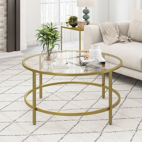 Mesa de centro redonda de 36 pulgadas con tablero de cristal templado
