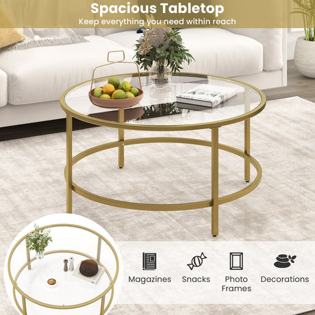 Mesa de centro redonda de 36 pulgadas con tablero de cristal templado