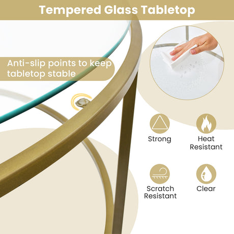 Mesa de centro redonda de 36 pulgadas con tablero de cristal templado