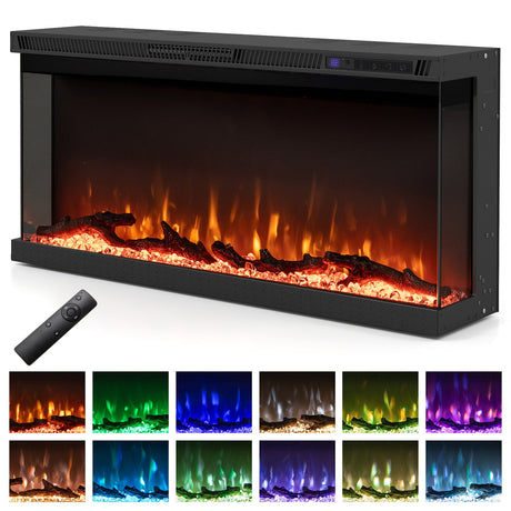 Inserto de chimenea eléctrica de 3 lados de 36/40/50/60 pulgadas de ancho con control remoto y 12 colores de llama