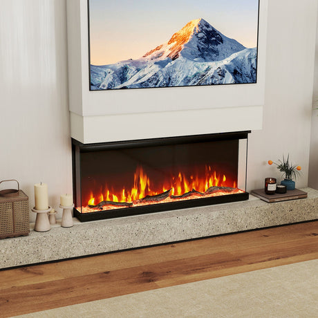 Inserto de chimenea eléctrica de 3 lados de 36/40/50/60 pulgadas de ancho con control remoto y 12 colores de llama