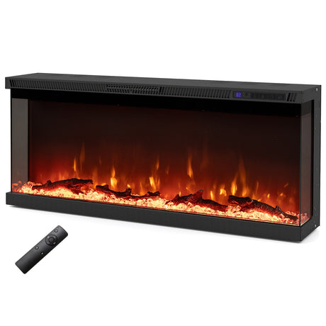 Inserto de chimenea eléctrica de 3 lados de 36/40/50/60 pulgadas de ancho con control remoto y 12 colores de llama