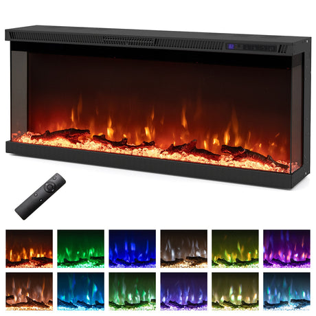 Inserto de chimenea eléctrica de 3 lados de 36/40/50/60 pulgadas de ancho con control remoto y 12 colores de llama