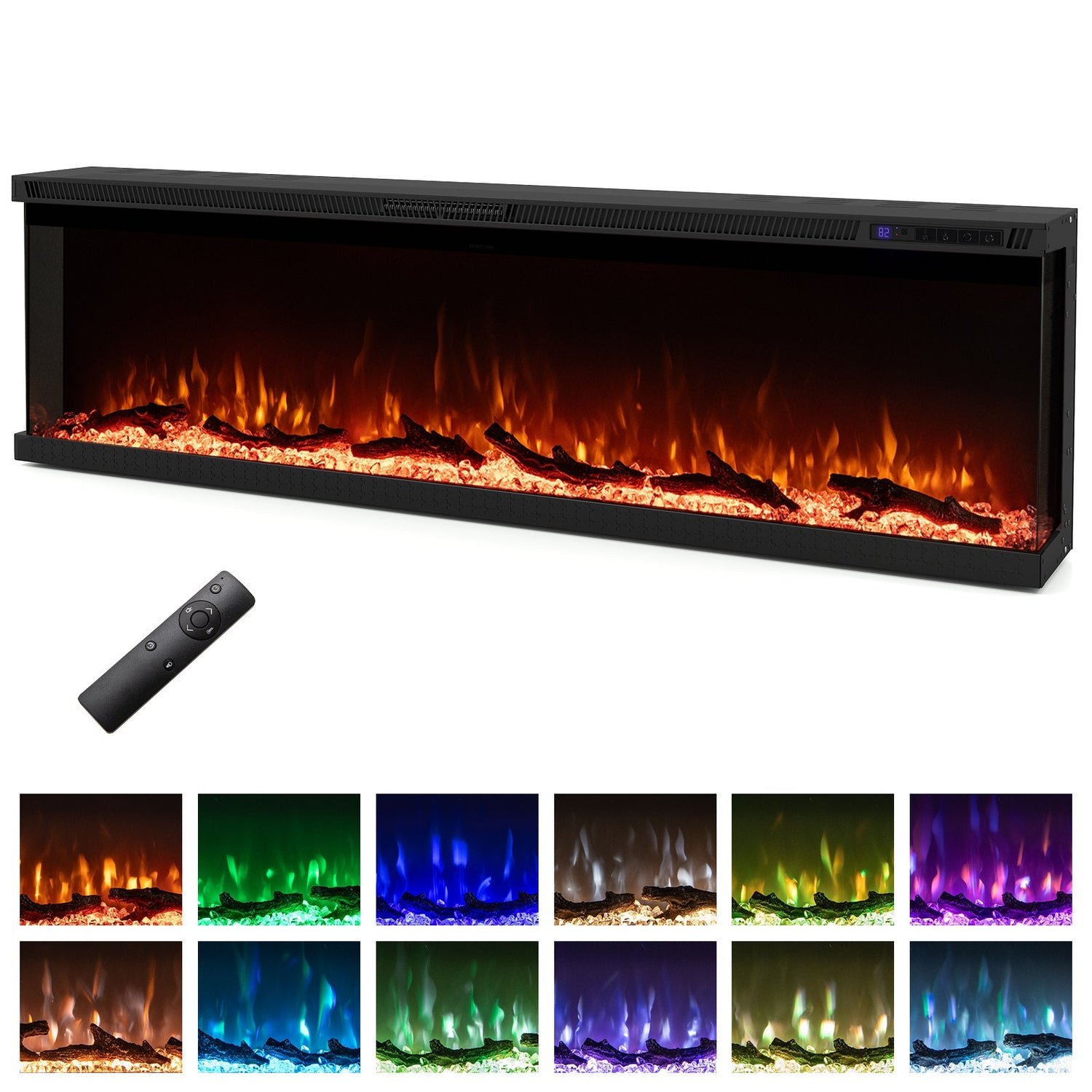 Inserto de chimenea eléctrica de 3 lados de 36/40/50/60 pulgadas de ancho con control remoto y 12 colores de llama