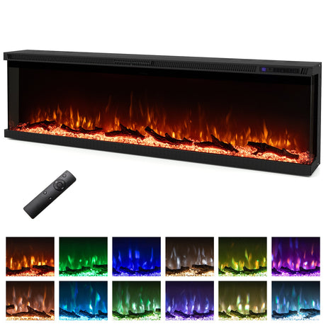 Inserto de chimenea eléctrica de 3 lados de 36/40/50/60 pulgadas de ancho con control remoto y 12 colores de llama
