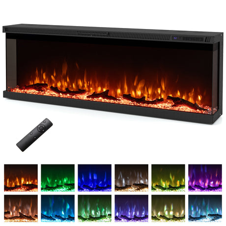 Inserto de chimenea eléctrica de 3 lados de 36/40/50/60 pulgadas de ancho con control remoto y 12 colores de llama