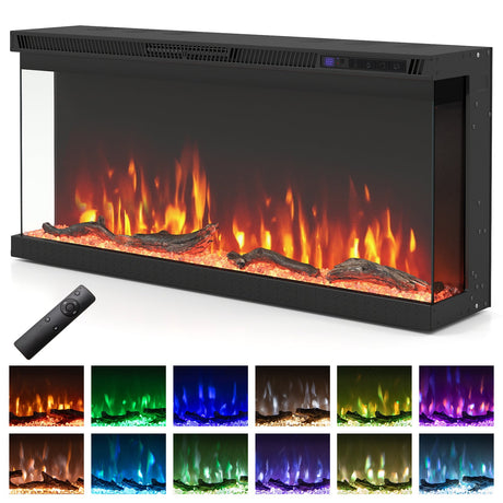 Inserto de chimenea eléctrica de 3 lados de 36/40/50/60 pulgadas de ancho con control remoto y 12 colores de llama