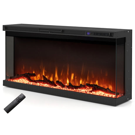 Inserto de chimenea eléctrica de 3 lados de 36/40/50/60 pulgadas de ancho con control remoto y 12 colores de llama