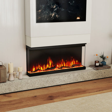 Inserto de chimenea eléctrica de 3 lados de 36/40/50/60 pulgadas de ancho con control remoto y 12 colores de llama