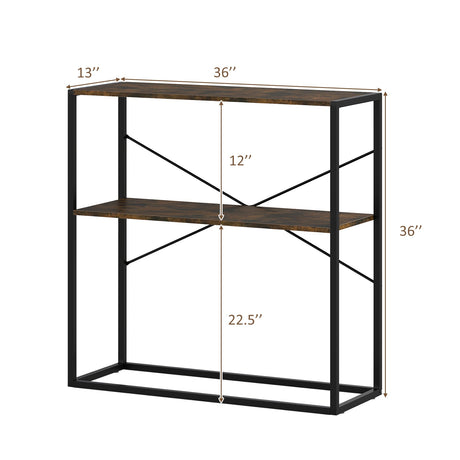Mesa consola de 36 pulgadas, mesa de entrada de 2 niveles con estantes abiertos de madera y estructura de metal