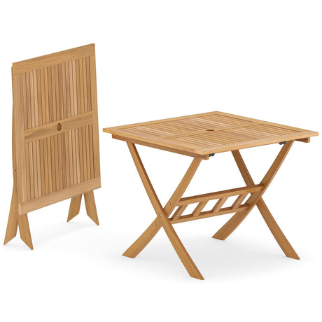 Mesa de Comedor Plegable de Patio de Madera de Acacia de 36 Pulgadas con Agujero para Sombrilla para 4 Personas