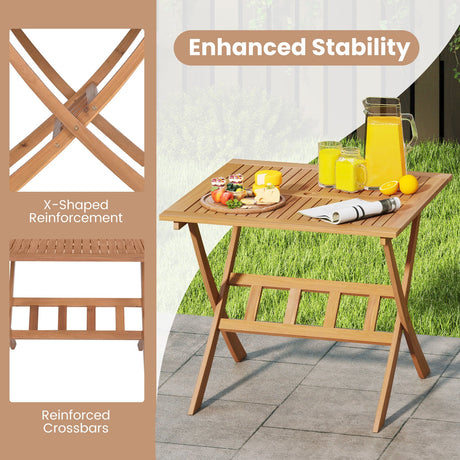 Mesa de Comedor Plegable de Patio de Madera de Acacia de 36 Pulgadas con Agujero para Sombrilla para 4 Personas