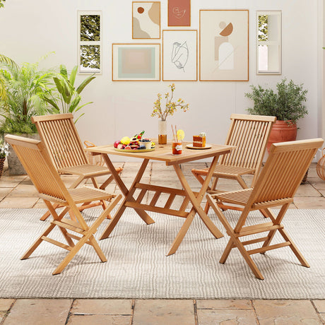 Mesa de Comedor Plegable de Patio de Madera de Acacia de 36 Pulgadas con Agujero para Sombrilla para 4 Personas