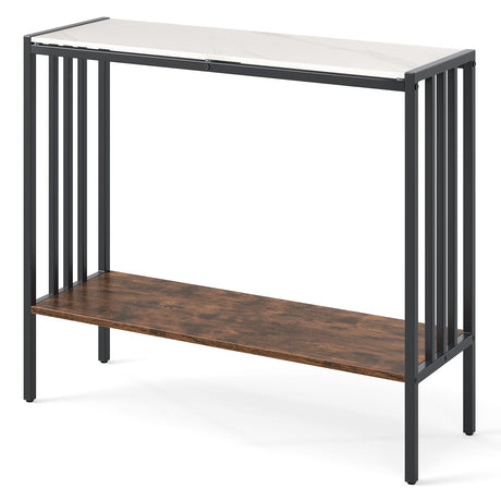 Mesa consola de 36 pulgadas, mesa de recibidor industrial de 2 niveles con superficie de piedra sinterizada
