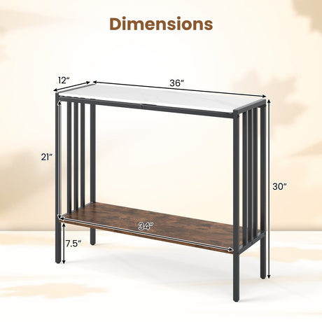 Mesa consola de 36 pulgadas, mesa de recibidor industrial de 2 niveles con superficie de piedra sinterizada