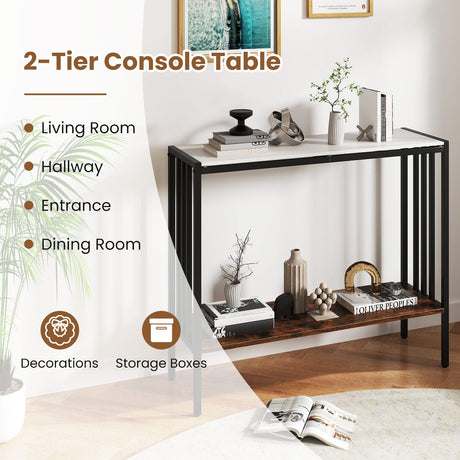 Mesa consola de 36 pulgadas, mesa de recibidor industrial de 2 niveles con superficie de piedra sinterizada