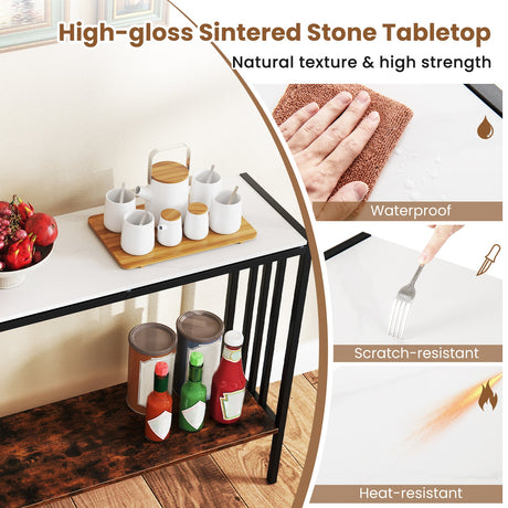 Mesa consola de 36 pulgadas, mesa de recibidor industrial de 2 niveles con superficie de piedra sinterizada
