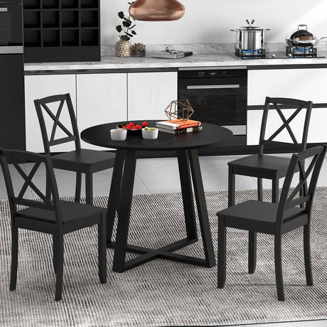 Mesa de comedor redonda de 36 pulgadas de mediados de siglo con base de pedestal para comedor - Negra