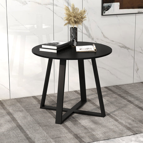 Mesa de comedor redonda de 36 pulgadas de mediados de siglo con base de pedestal para comedor - Negra