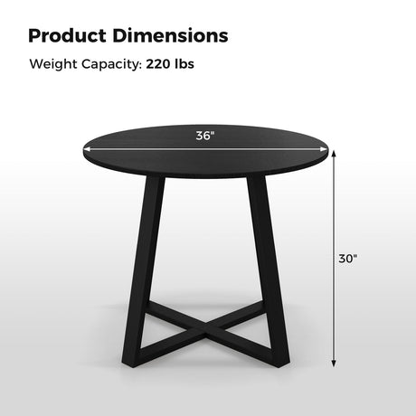 Mesa de comedor redonda de 36 pulgadas de mediados de siglo con base de pedestal para comedor - Negra