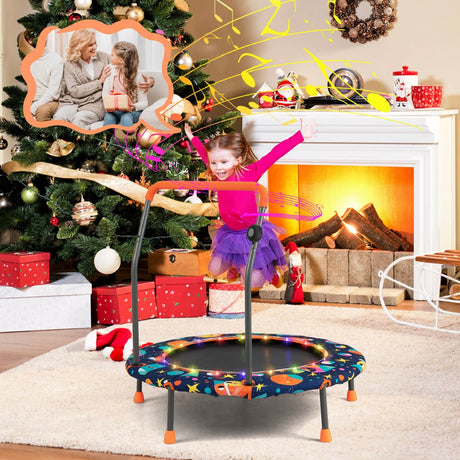 Mini trampolín de 36 pulgadas con luces LED de colores y altavoz Bluetooth