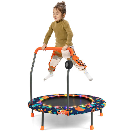 Mini trampolín de 36 pulgadas con luces LED de colores y altavoz Bluetooth