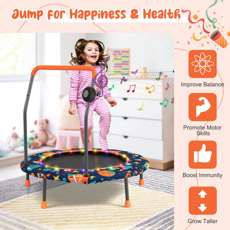 Mini trampolín de 36 pulgadas con luces LED de colores y altavoz Bluetooth