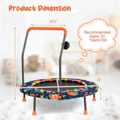 Mini trampolín de 36 pulgadas con luces LED de colores y altavoz Bluetooth