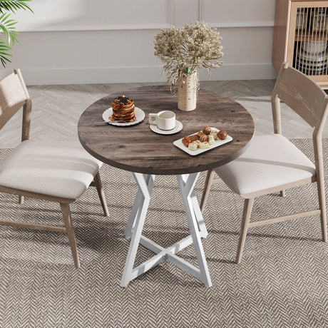 Mesa de comedor redonda de 36 pulgadas con base de pedestal de metal - Natural