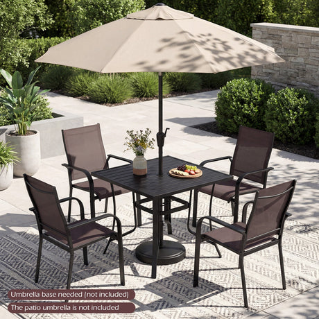 Mesa de patio cuadrada de metal de 36 pulgadas para 4 personas con agujero para sombrilla - Negra