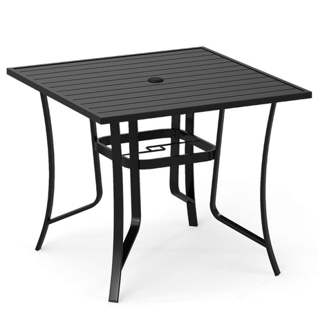 Mesa de patio cuadrada de metal de 36 pulgadas para 4 personas con agujero para sombrilla - Negra