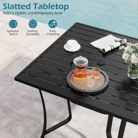 Mesa de patio cuadrada de metal de 36 pulgadas para 4 personas con agujero para sombrilla - Negra