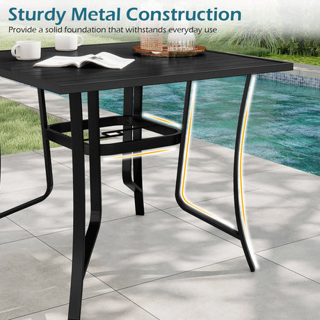 Mesa de patio cuadrada de metal de 36 pulgadas para 4 personas con agujero para sombrilla - Negra