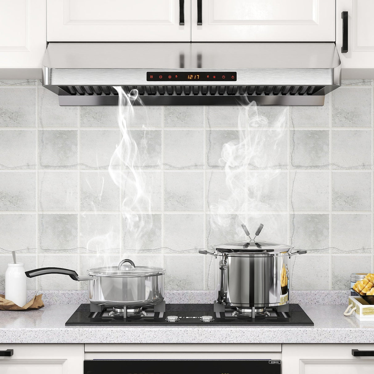Campana extractora de 36 pulgadas bajo mueble 900 CFM para cocina con colector de aceite - Plateada