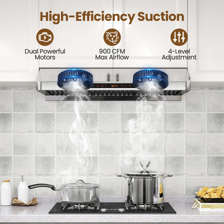 Campana extractora de 36 pulgadas bajo mueble 900 CFM para cocina con colector de aceite - Plateada