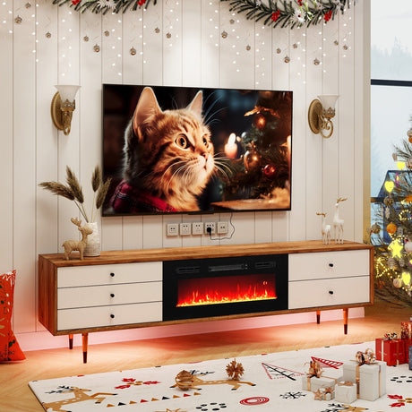 Calefactor eléctrico para chimenea de 36 pulgadas, empotrado con luces LED de tira y control remoto