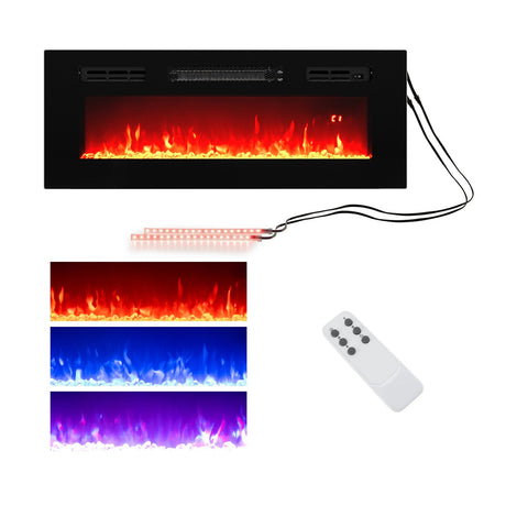 Calefactor eléctrico para chimenea de 36 pulgadas, empotrado con luces LED de tira y control remoto