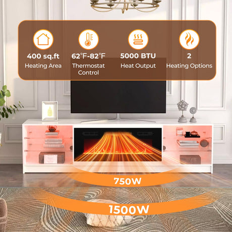 Calefactor eléctrico para chimenea de 36 pulgadas, empotrado con luces LED de tira y control remoto