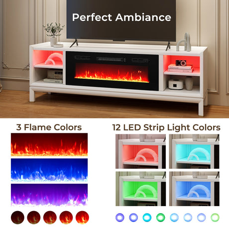 Calefactor eléctrico para chimenea de 36 pulgadas, empotrado con luces LED de tira y control remoto