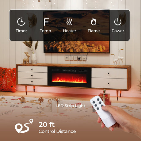 Calefactor eléctrico para chimenea de 36 pulgadas, empotrado con luces LED de tira y control remoto