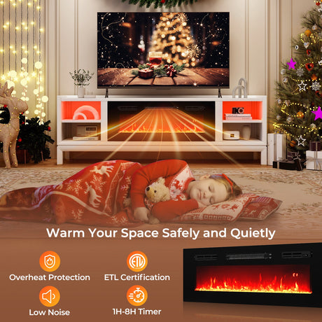 Calefactor eléctrico para chimenea de 36 pulgadas, empotrado con luces LED de tira y control remoto