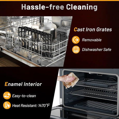 Cocina de gas natural de pie de 36 pulgadas con quemador de 6 fuegos
