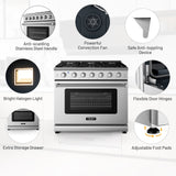 36 Inches Freestanding Natural Gas Range with 6 Burners Cooktop