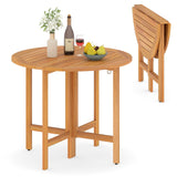 Mesa de comedor redonda plegable para exterior de 91 cm con tablero de listones