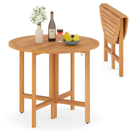 Mesa de comedor redonda plegable para exterior de 91 cm con tablero de listones