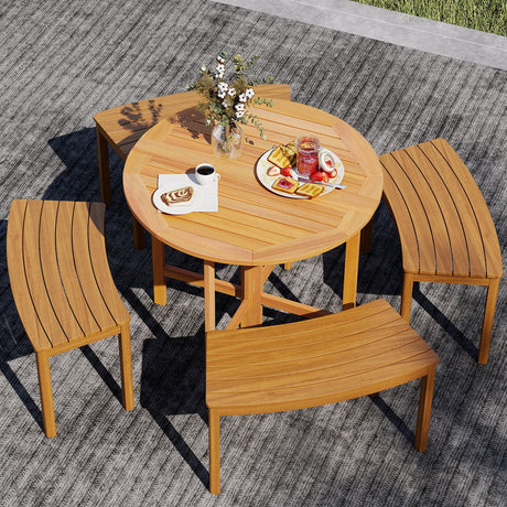 Mesa de comedor redonda plegable para exterior de 91 cm con tablero de listones