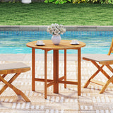 Mesa de comedor redonda plegable para exterior de 91 cm con tablero de listones