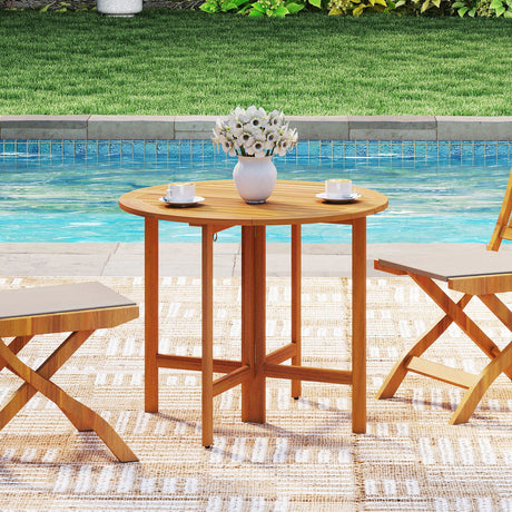 Mesa de comedor redonda plegable para exterior de 91 cm con tablero de listones